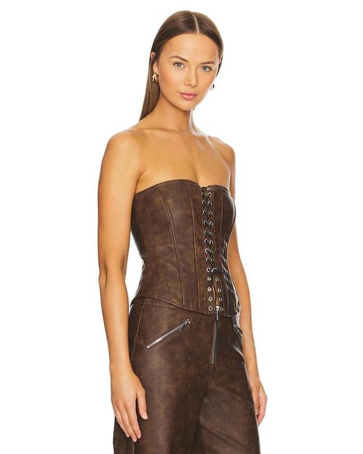 WeWoreWhat Brown Faux Leather Lace Front Corset