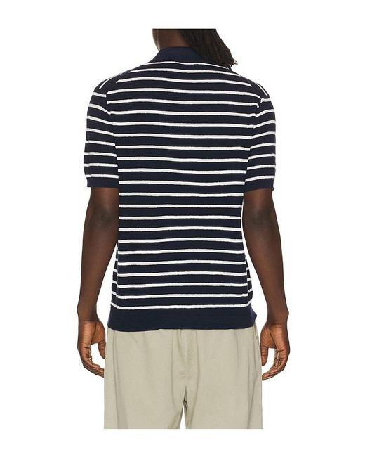 Polo Ralph Lauren Blue Cotton Blend Textured 3 Button Placket Short Sleeve Polo Sweater for men