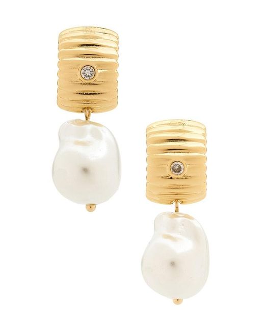 Ettika White Ribbed Pearl Drop Earrings