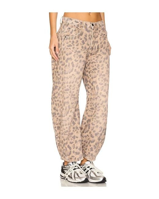 Free People Natural X We The Free Good Luck Printed Mid Rise Barrel