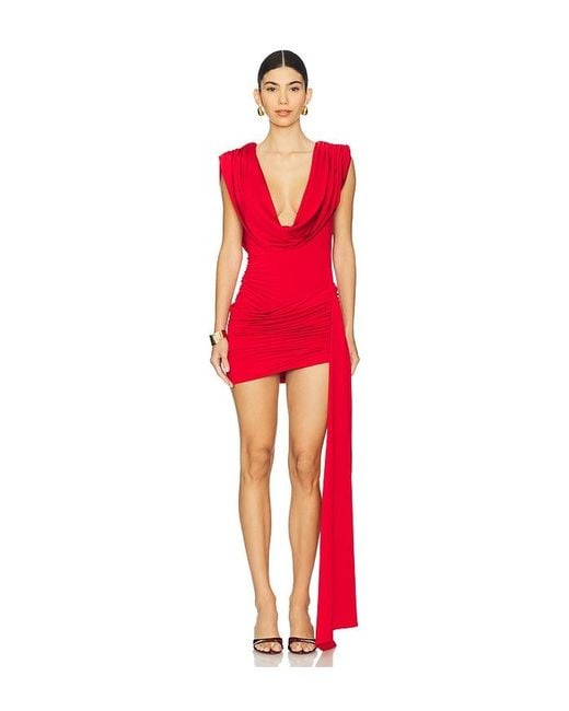 AWAVE Studio Red Boat Neck Mini Dress
