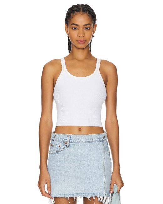 Re/done Cropped Ribbed Tank White
