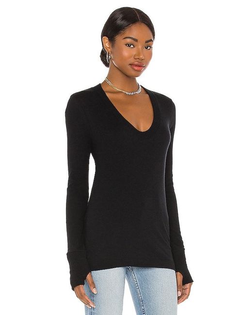 Enza Costa Black Cashmere Fitted V Neck Sweater