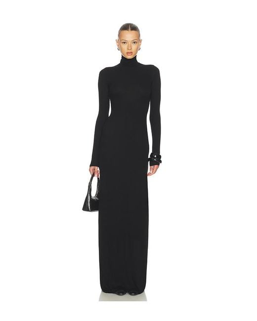 Enza Costa Silk Rib Fluid Turtleneck Dress Black