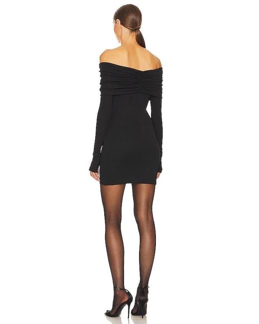 Helsa Black Matte Jersey Off Shoulder Mini Dress