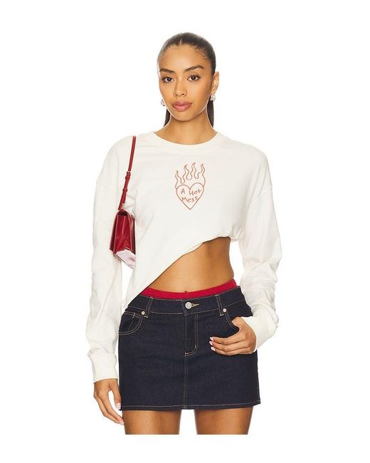 Junk Food White A Hot Mess Kickoff Crop Crew Sweatshirt