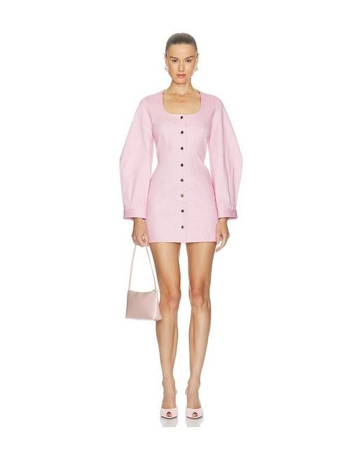 Matthew Bruch Pink Leg Of Mutton Scoop Neck Mini Dress