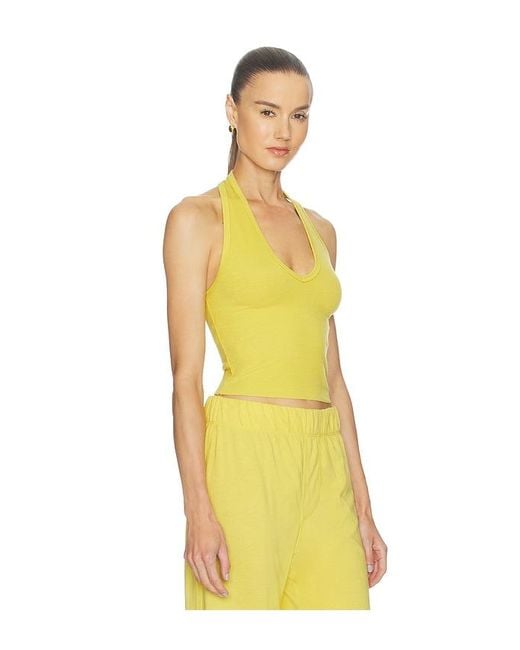 ÉTERNE Yellow Butter Rib Cropped Halter Top