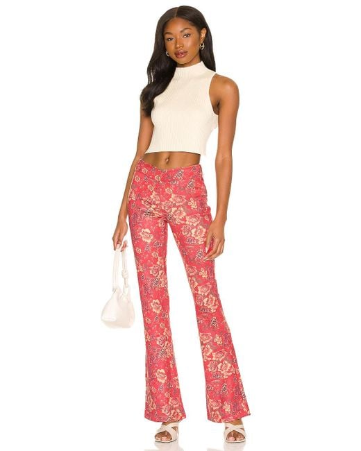 Free People House Party Vegan Suede Flare Pant in Red