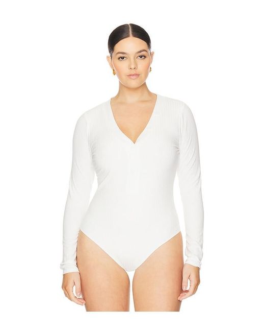 GOOD AMERICAN White Ribbed Henley