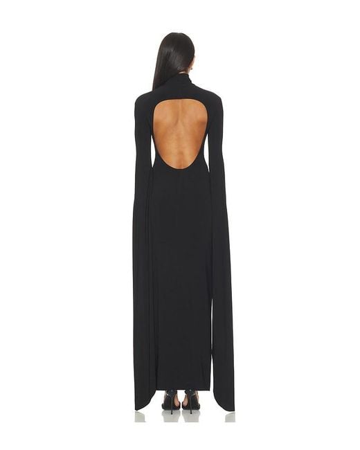 Norma Kamali Black Open Back Ribbon Sleeve Turtleneck Gown