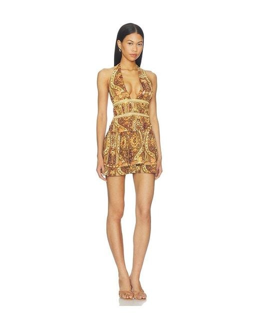 Runaway the Label Natural Xylia Halter Low Plunge Mini Dress
