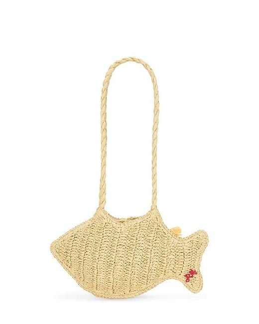 Damson Madder White Raffia Fish Bag With Bag Charm
