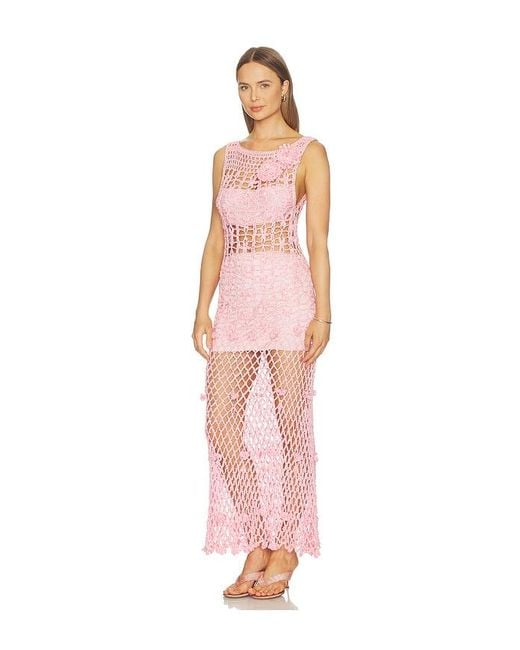 Andreeva Pink Handmade Maxi Crochet Dress