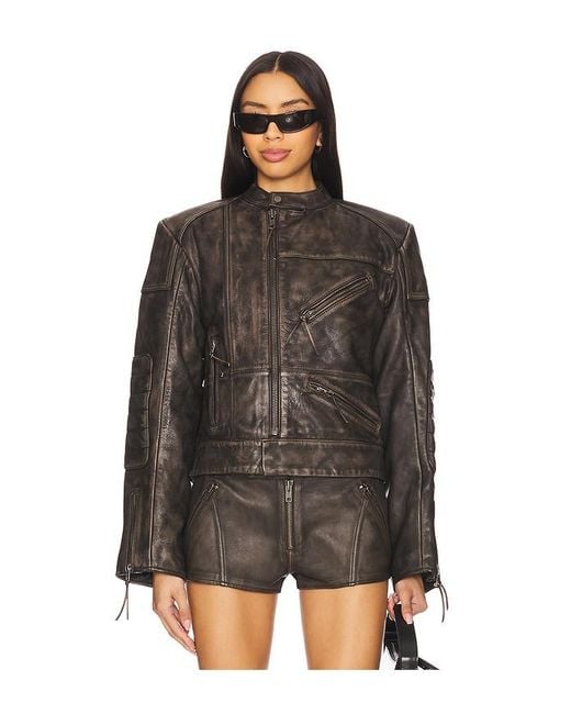 h:ours Lavinia Leather レーサージャケット Black