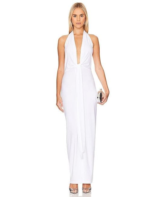 Norma Kamali White Tie Front Halter Gown