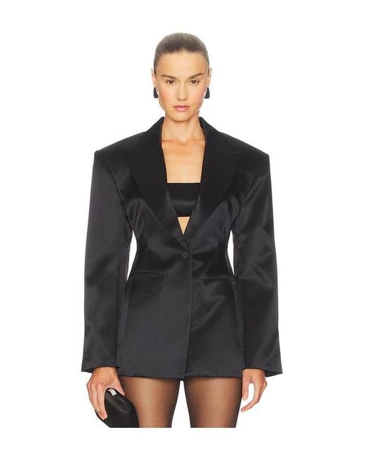 Courtney Zheng Black Silk Wool Satin Blazer