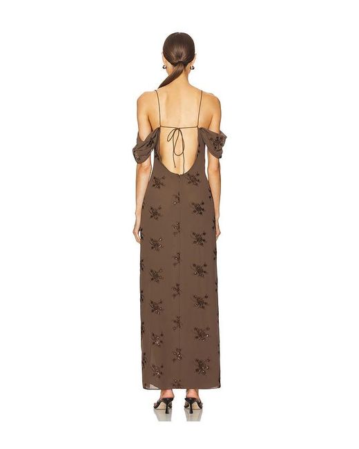 LPA Natural Embroidered Chiffon Maxi Dress