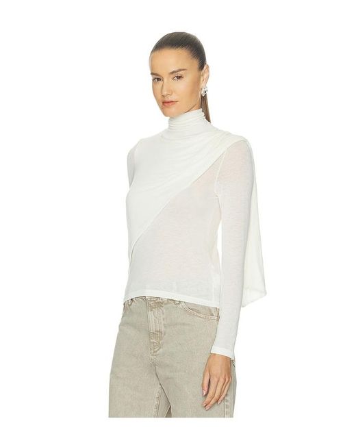 Enza Costa White Sheer Cashmere Jersey Bandana Turtleneck Top
