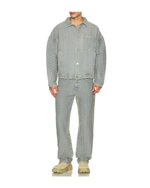 Ryoko Rain Gray Seigaiha Jacquard Denim Work Jacket for men
