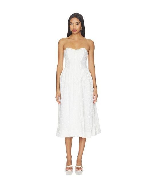 For Love & Lemons White Laura Eyelet Midi Dress