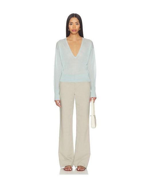 Fleur du Mal White Sheer Knit V-Neck Sweater