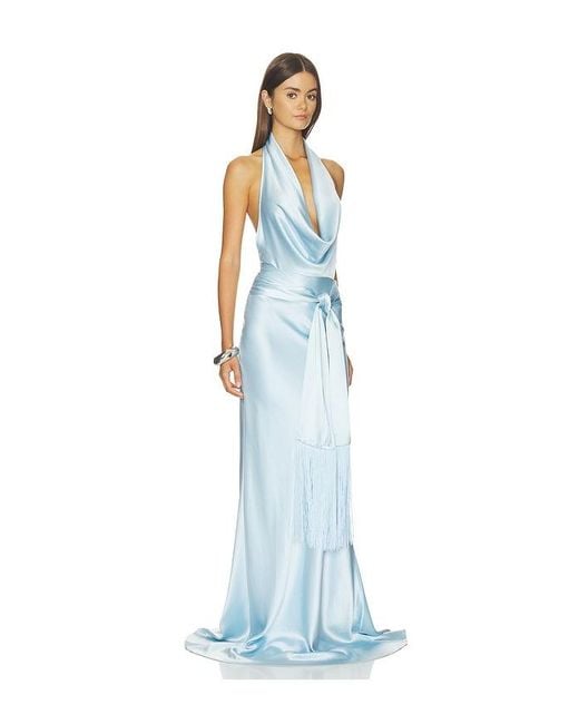 SAU LEE Blue Sabina Satin Gown