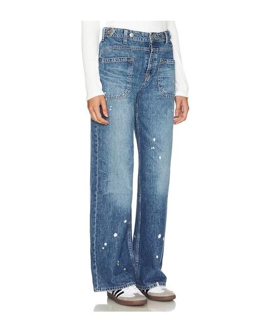 Free People Blue X We The Free Palmer Cuffed Wide Leg Jeans