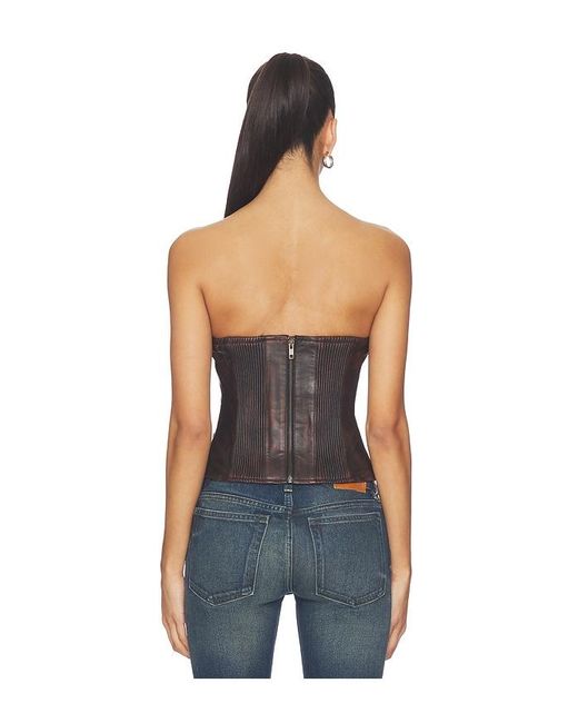 One Teaspoon Blue Leather Strapless Bustier Top