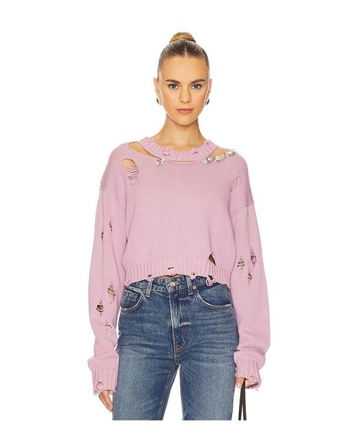 Area Multicolor Distressed Crystal Sweater