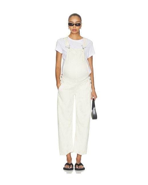 DL1961 White X Bumpsuit Bilie Maternity Overalls