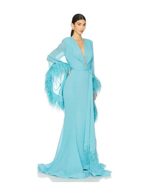 Vestido Largo Cuello Pico Geisha En Color Azul Talla En Bronx and Banco de color Blue