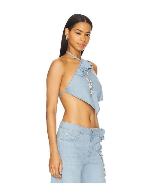 Area Blue Crystal Rosette Handkerchief Top