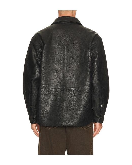 sunflower Black Crinkle Leather Shirt Jacket for men
