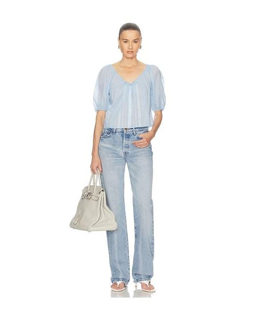 Helsa Blue Voile Peasant Blouse