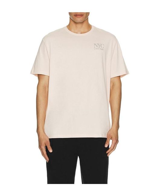 Calvin Klein White Embroidered Nyc Back Crewneck Tee for men