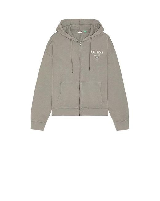 Guess White Garment Dyed Zip Up Hoodie for men