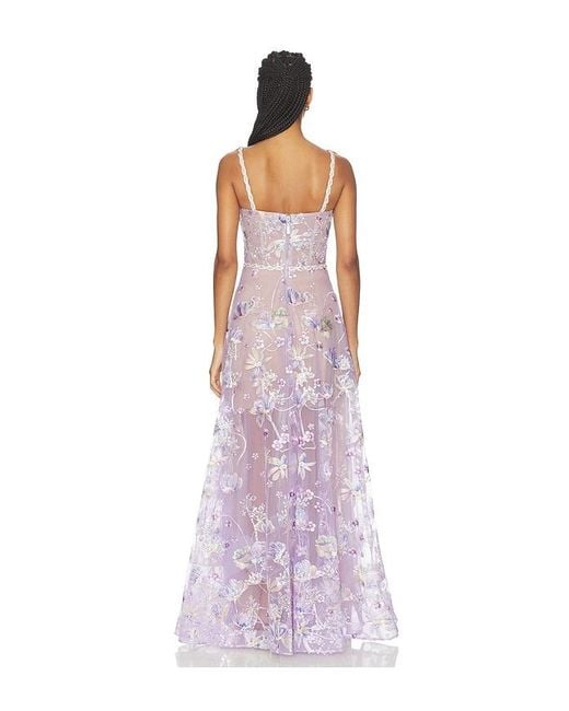 Bronx and Banco Purple Midnight Embroidered Floral Gown