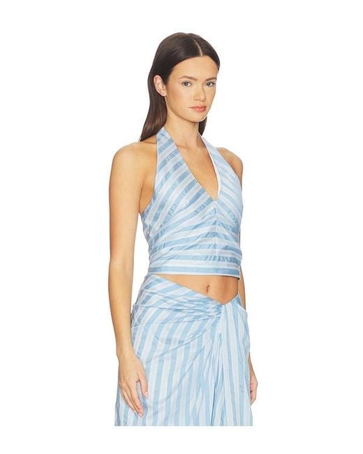 Jonathan Simkhai Blue Caprie Yarn-Dye Halter Top