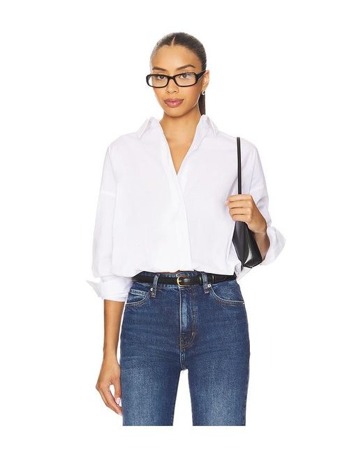 GOOD AMERICAN Blue Poplin Bubble Shirt