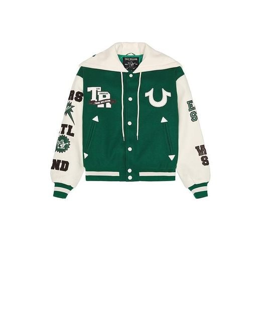 True Religion Green Retro Wool Varsity Jacket for men