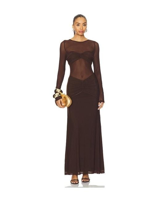 Runaway the Label Brown Romy Ruched Maxi Dress