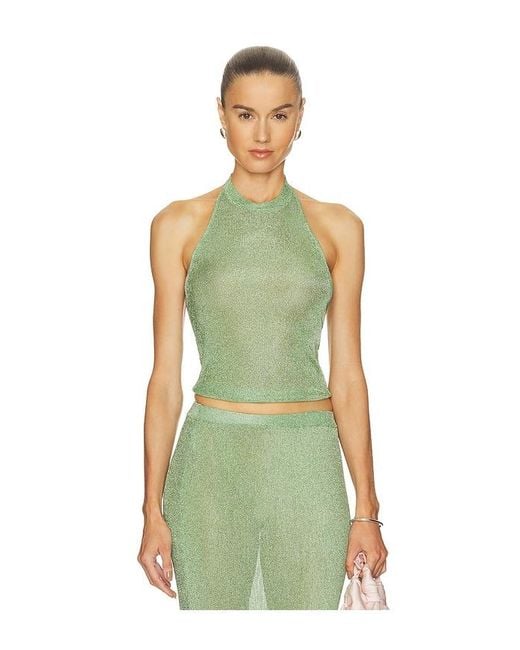 SER.O.YA Green Minnie Metallic Knit Halter Top