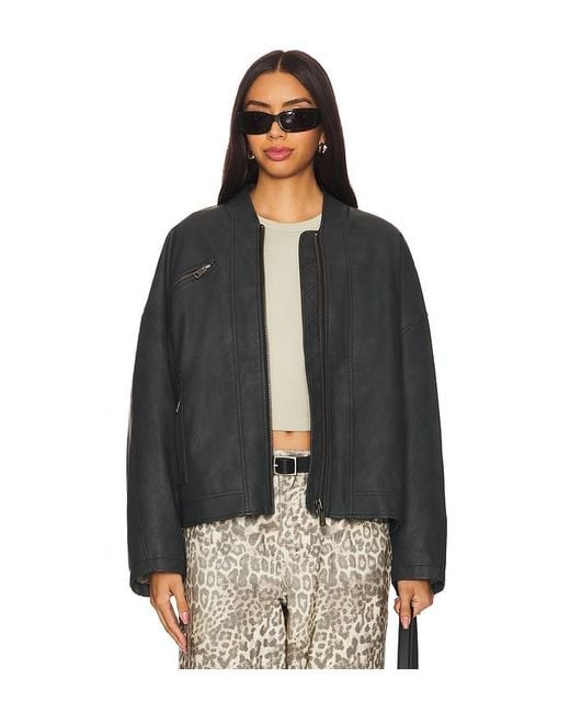 Free People Black X We The Free Vinny Faux Leather Bomber