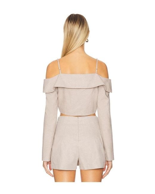 Matthew Bruch Natural Off Shoulder Double-Breasted Top