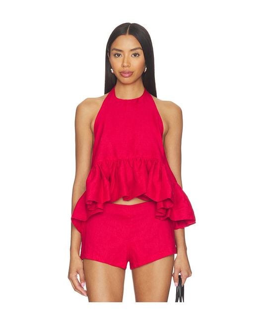 AEXAE Pink X Revolve Linen Peplum Top