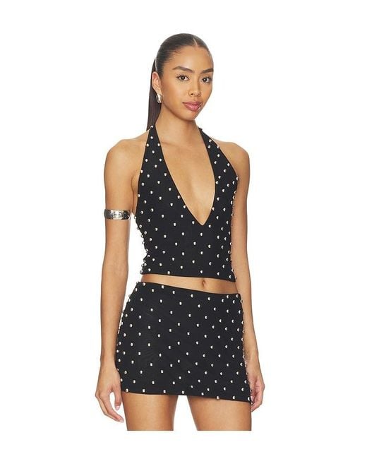 Leslie Amon Blue Cabochon Halter Top