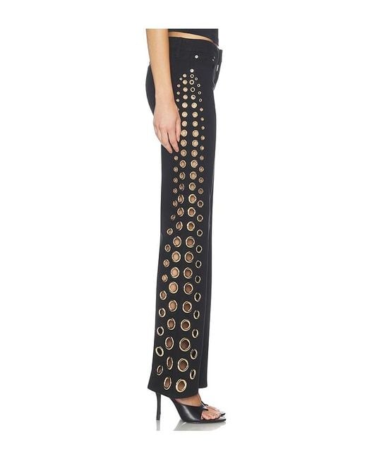 Alice + Olivia Black Roxie Low Rise Straight Flare Full Length Jean With Grommets