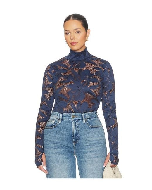 AFRM Blue Zadie Crochet Floral Top