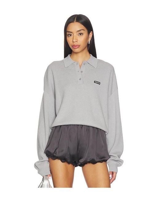 ROTATE BIRGER CHRISTENSEN Gray Slinky Knit Polo